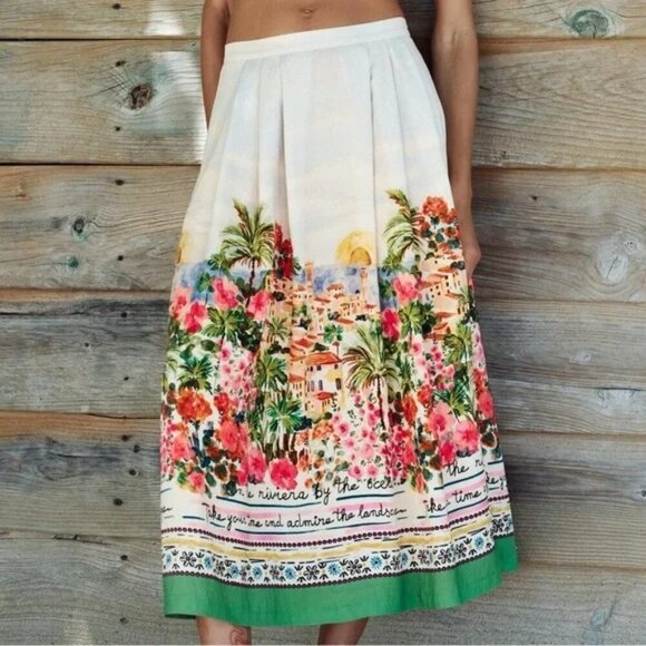 🌴 ZARA Printed Knot Top Midi Skirt Set Colorful Vibrant Art Scenery Print XS - Picture 4 of 16